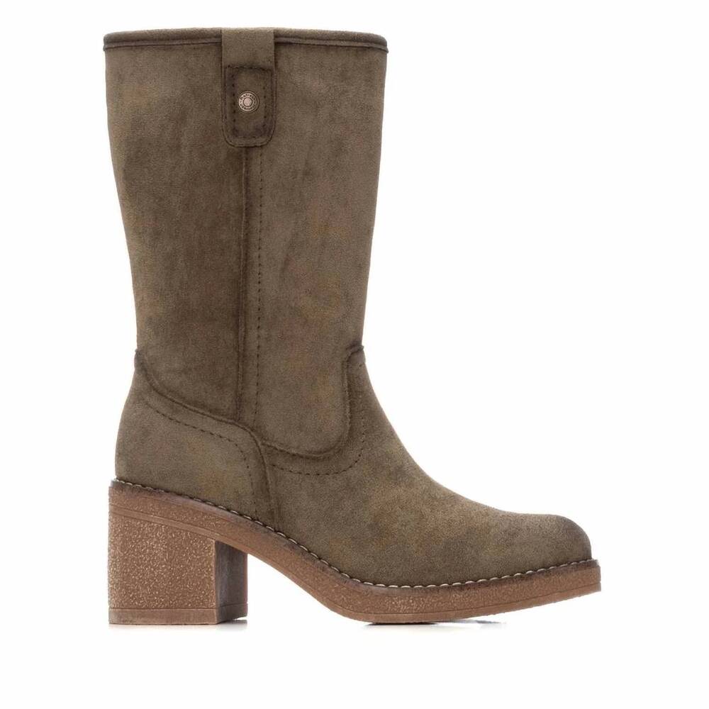 NEW REFRESH women's suede block heel boots in khaki
